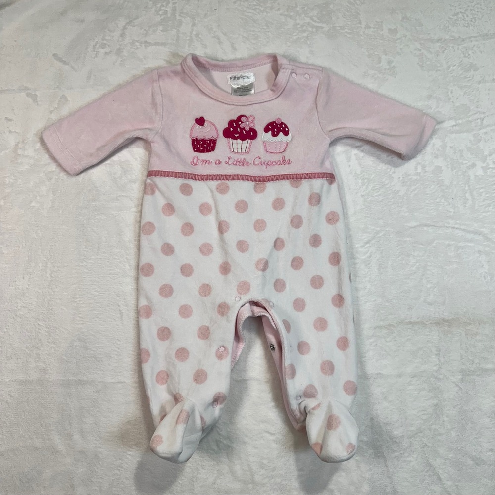 Pitter Patter Footed Sleeper 3/6M Pink Pre-Owned Cupcake Polka Dot Baby Girl